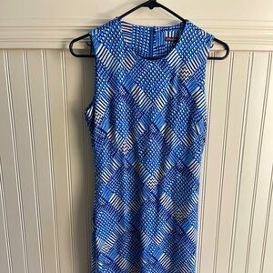 J.McLaughlin Catalina Cloth Sheath Dress Blue Geometric Print extra Small XS